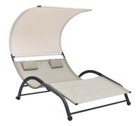Transat Chaise Longue Bain De Soleil Lit De Jardin Terrasse Meuble D'extérieur Double Avec Auvent Textilène Crème Helloshop26 02_0012721 Multicolore