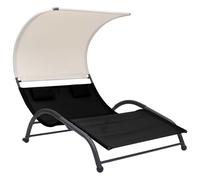 Transat Chaise Longue Bain De Soleil Lit De Jardin Terrasse Meuble D'extérieur Double Avec Auvent Textilène Noir Helloshop26 02_0012722 Multicolore