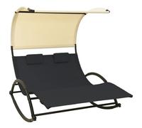 Transat Chaise Longue Bain De Soleil Lit De Jardin Terrasse Meuble D'extérieur Double Avec Auvent Textilène Noir Et Crème Helloshop26 02_0012723 Multicolore