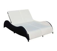 Transat Chaise Longue Bain De Soleil Lit De Jardin Terrasse Meuble D'extérieur Double Avec Coussin Vague Résine Tressée Noir Helloshop26 02_0012729 Multicolore