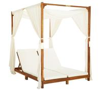 Transat Chaise Longue Bain De Soleil Lit De Jardin Terrasse Meuble D'extérieur Double Avec Rideaux Et Coussins Bois D'acacia Helloshop26 02_0012739 Multicolore