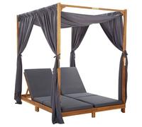 Transat Chaise Longue Bain De Soleil Lit De Jardin Terrasse Meuble D'extérieur Double Avec Rideaux Et Coussins Bois D'acacia Helloshop26 02_0012738 Multicolore