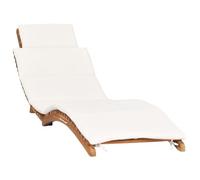 Transat Chaise Longue Bain De Soleil Lit De Jardin Terrasse Meuble D'extérieur Pliable Avec Coussin Blanc Crème Bois De Teck Helloshop26 02_0012835 Multicolore