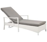 Transat de Jardin en Rotin Blanc avec Coussin Gris 6 Positions UV Résistant Vast