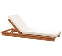 Transat de Jardin Inclinable en Bois d'Acacia Clair avec Coussins Blanc Cas