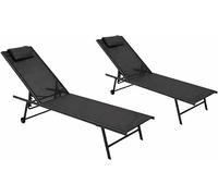 Transat de jardin Milano, en acier anthracite avec tissu gris, réglable, pour l'extérieur, lot de 2