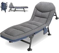 Transat de jardin pliable avec coussin, chaise longue pliable type lit de camp avec fonction relax, transat de camping 190x67x38cm, transat à 6 pieds, transat relax pour intérieur et extérieur