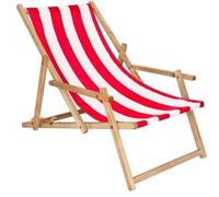 Transat De Jardin Pliant En Bois Springos® - Rouge/Blanc - Réglable À 3 Niveaux - 93x53x68,5 Cm Multicolore