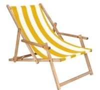 Transat De Jardin Springos® - Chaise Longue Pliante En Bois Imprégné - Blanc/Jaune Multicolore
