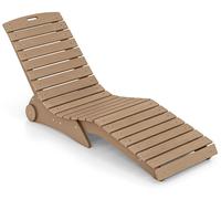 Transat d'extérieur COSTWAY, résistant aux intempéries, chaise longue de jardin ergonomique avec roulettes, transat en HDPE, supportant jusqu'à 205 kg, couleur marron