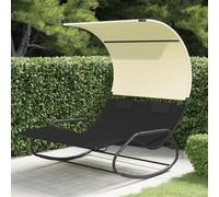 Transat double avec auvent, noir et crème, résistant aux intempéries, avec dossier réglable, ergonomique, idéal pour le jardin, la terrasse ou le balcon. Pliable et gain de place pour une relaxation e