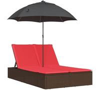 Transat double avec parasol et coussins, couleur marron. Transat de jardin pour 2 personnes en polyrotin et acier, avec dossier inclinable, idéal pour le jardin et la terrasse. Couleur : rouge