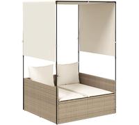 Transat double avec toit et rideaux, transat de jardin en résine tressée pour deux personnes avec coussins, idéal pour l'extérieur, pour jardin, terrasse ou balcon, couleur beige, dimensions : 118 x 1