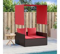 Transat double pour jardin, avec toit et rideaux, en résine tressée PE, couleur marron, dimensions 118 x 110 x 187 cm, avec coussins, idéal pour la terrasse, le balcon et la détente en extérieur