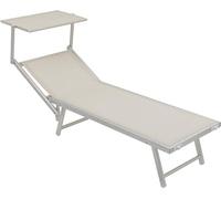 Transat en aluminium avec protection solaire, dossier pliable et inclinable, confortable et résistant, dimensions : 60x190x35 cm (blanc, 1 pièce)