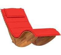 Transat en bois d'acacia avec coussin, chaise longue en bois massif pour jardin ou terrasse, design ergonomique avec bouchons de fixation au sol, lamelles pour une meilleure ventilation