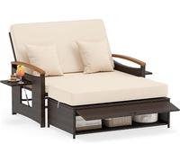 Transat en polyrotin, chaise longue de jardin avec dossier réglable et repose-bras rabattable, lit de relaxation, transat double avec matelas, canapé de jardin convertible en transat, pour jardin ou b