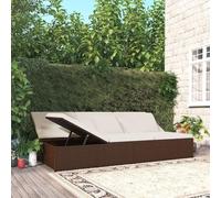Transat en résine tressée marron, dimensions 200x121 cm, lit de jardin et transat d'extérieur résistant aux intempéries, avec dossier réglable, comprenant coussin et matelas, idéal pour terrasse, balc