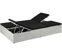 Transat en résine tressée noire, résistant aux intempéries, pour jardin et terrasse, avec matelas inclus, cadre en acier avec revêtement époxy, inclinable pour un confort optimal