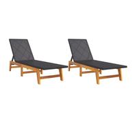 Lot De 2 Transats Chaise Longue Bain De Soleil Lit De Jardin Terrasse Meuble D'extérieur Noir/Marron Résine Tressée/Bois D'acacia Helloshop26 02_0012147 Multicolore