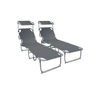vounot® Lot de 2 Chaise Longue Bain de Soleil avec Pare Soleil | Transat Pliable avec Parasol | Bain De Soleil inclinable en Polyester | Charge Max 110KG | Chaise Longue réglable Gris