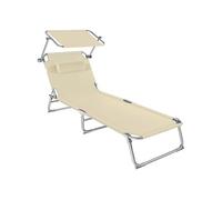 Bain de soleil - TECTAKE - Chaise longue CHLOÉ pliable 4 positions avec appui-tête et pare-soleil 190 x 68 x 65 cm - Beige