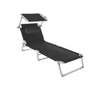 Bain de soleil - TECTAKE - Chaise longue CHLOÉ pliable 4 positions avec appui-tête et pare-soleil 190 x 68 x 65 cm - Noir
