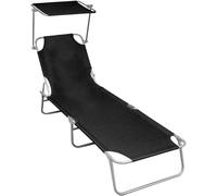 Transat pliable avec auvent, couleur noire, en aluminium. Transat de jardin réglable, résistant aux intempéries et pliable, idéal pour la terrasse, le balcon ou la piscine. Design ergonomique avec auv