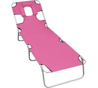 Transat pliable avec coussin pour la tête, en acier, de couleur rose. Idéal pour le jardin, la terrasse, la plage ou le balcon. Transat, chaise longue, pour se détendre