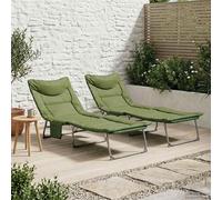 Transat pliable avec dossier réglable, ensemble de 2 chaises de jardin en polyester Oxford de couleur vert foncé, avec poche latérale, idéal pour balcon, terrasse, piscine, plage et détente