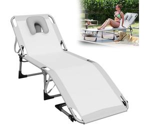 Transat pliable avec trou pour la tête - Transat de jardin et de plage réglable en 4 positions - Doté d'une poignée de transport pratique, idéal pour le camping, la terrasse et la plage. Transat de re