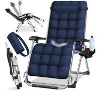 Transat pliable bleu marine - KESSER - Surface de couchage extra large - Accoudoirs ergonomiques - Textile Teslin