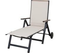 Transat pliable, chaise de jardin en aluminium avec dossier réglable en 6 positions, tissu en mesh, résistant aux intempéries, fauteuil relax pour balcon, terrasse (beige)