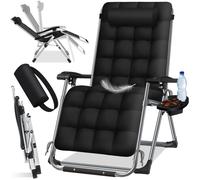 Transat pliable noir - KESSER - Surface de couchage extra large - Accoudoirs ergonomiques
