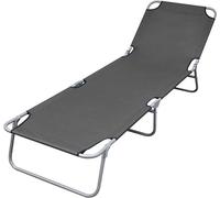 Transat pliable pour jardin, balcon ou plage. Transat de relaxation avec dossier réglable, couleur gris. Idéal pour l'extérieur : jardin, balcon, terrasse