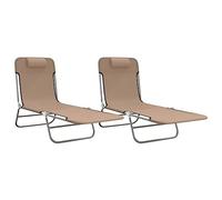 Transat Pliant 2 Pièces Taupe, Chaise Longue Textilène et Acier | Dossier réglable, côtés relevables, pliage compact, poignée latérale, cadre stable, charge 110 kg par siège, usage extérieur