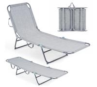 TRANSAT PLIANT COSTWAY, léger, transat de jardin avec dossier et repose-pieds réglables et poignée de transport, chaise longue portable, supporte jusqu'à 150 kg, couleur gris