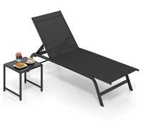 TRANSAT SOLAIRE COSTWAY avec roulettes et table, transat de jardin jusqu'à 150 kg, transat inclinable avec dossier réglable en 6 positions et tissu à séchage rapide