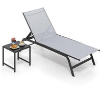 TRANSAT SOLAIRE COSTWAY avec roulettes et table, transat de jardin jusqu'à 150 kg, transat inclinable avec dossier réglable en 6 positions et tissu à séchage rapide
