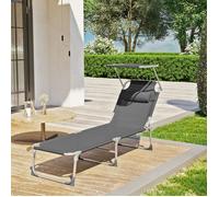 Transat - SONGMICS - Bain de Soleil avec Pare-Soleil - Charge max: 150 kg - Gris GCB19UV1