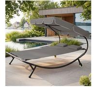 Transat - TECTAKE - Transat 2 places en acier, inclinable avec housse déperlante 185 x 195 x 142 cm - Noir/Gris