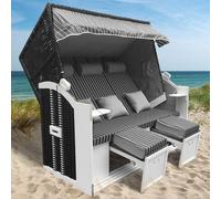 Transat Usedom, modèle XXL, pour 2 à 3 personnes | 165 cm de large | 5 designs | Inclut une housse de protection résistante aux intempéries | Dossier réglable et repose-pieds | Rayures anthracite/gris