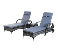 Outsunny Lot 2 transats bains de soleil inclinables avec table basse verre trempé - Gris
