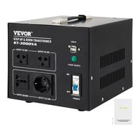 Transformateur de tension VEVOR 3000 W à noyau toroïdal, chargeur 15 A, onduleur avec 4 prises britanniques, 110 V - 120 V / 220 V - 240 V, générateur électrique pour réfrigérateurs, téléviseurs et té