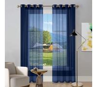 Translucides Voilage à Oeillets Rideaux 75 x 185 cm Bloquer Soleil Anti-Uv, Doux et Esthétiques Rideau Thermique Isolant Anti Froid et Chaleur pour Porte Salon Chambre Cuisine Dressing, Bleu Foncé