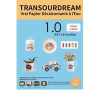 TransOurDream A4x10 feuilles Papier Décalcomanie transparent pour mug, bougie, bois, verre),Impression Laser,Water slide Decal