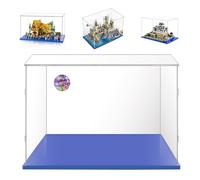 Transparent Vitrine 40x30x25 avec Base Bleue,3mm Acrylique Anti Poussière Boîte de Présentation pour Harry Potter Chateau Poudlard 76419 Himeji Château 21060 Maison Blanche Neige 43242