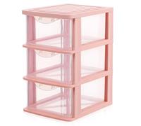 Transparente Boîte de Rangement à Tiroirs 3 Niveaux en PP, pour Bureau | Compartiments Séparés, Design Modulable à Tiroirs, Format Compact, Rose, pour Cosmétiques et Petits Objets