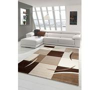 Traum Salon Designer Tapis Contemporain Tapis Tapis à Poils avec des Diamants Contour coupées Motif Brown Beige Mocca Größe 60x110 cm