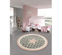 Traum Tapis pour Enfants Tapis de maternité Tapis de Sol Rond Star en Rose Gris Blanc Größe 160 cm Rund